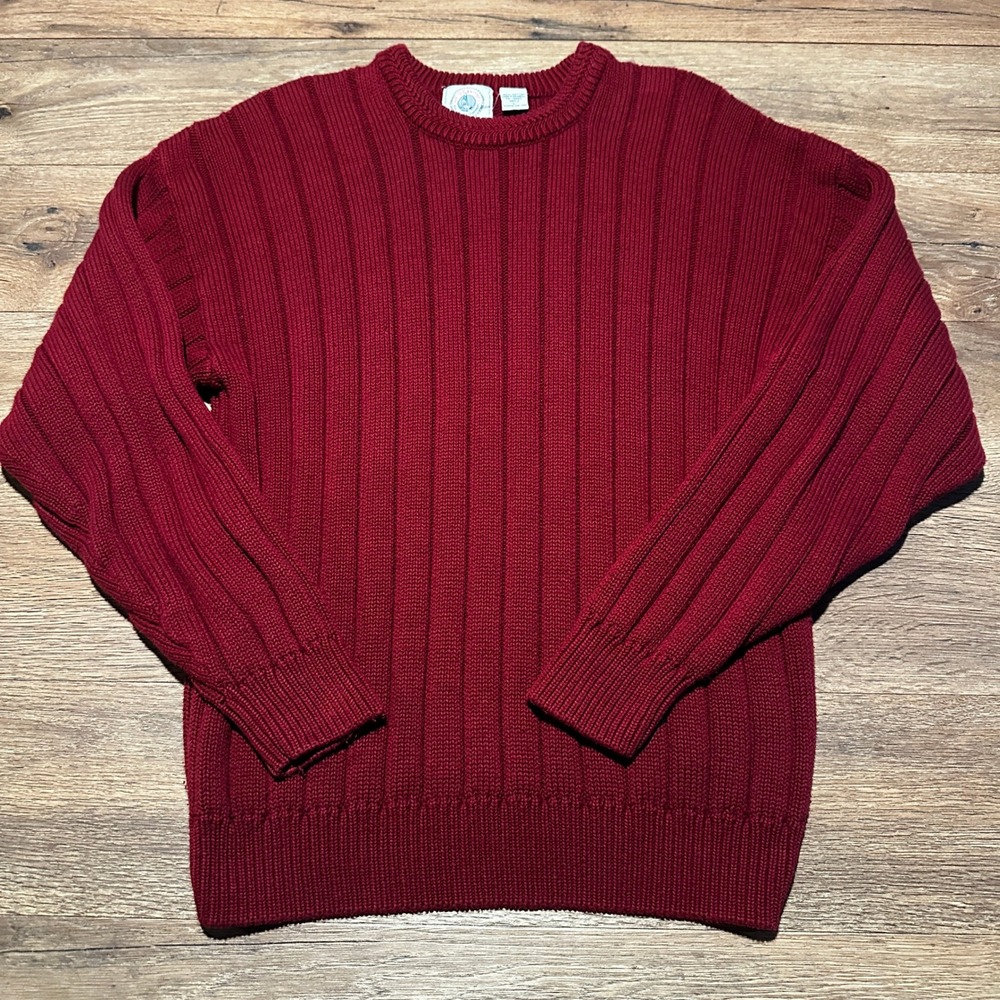 Cape Isle Knitters Burgundy Red Ribbed Cotton Crewneck Sweater Mens Large - Picture 2 of 6
